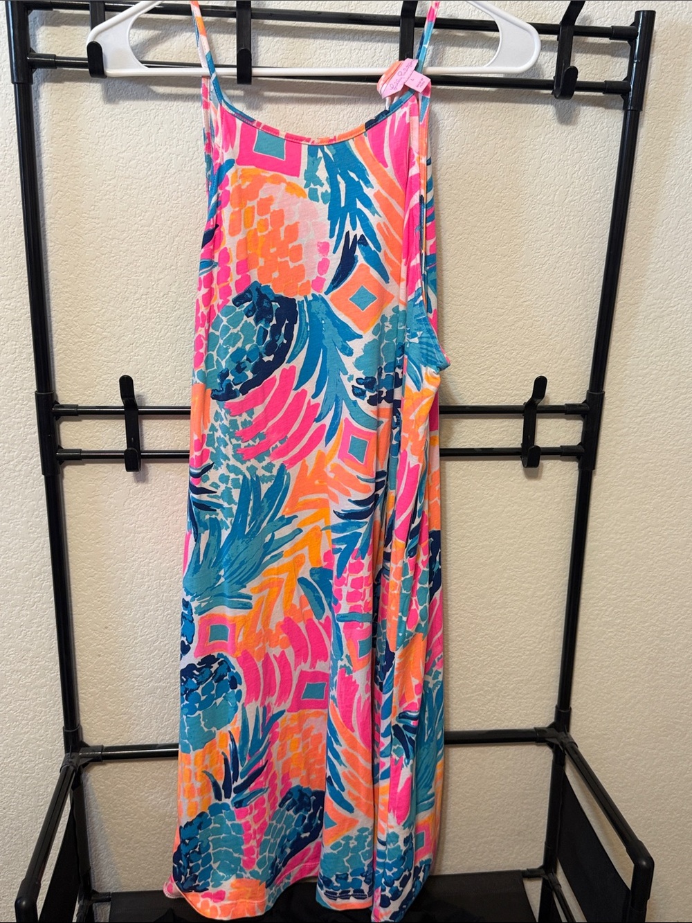 Tropical Print Halter Style Dress - Pink & Blue